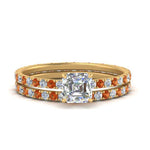 Load image into Gallery viewer, underhalo-eternity-asscher-cut-diamond-wedding-band-set-with-orange-sapphire-in-FD9168ASGSAORANGLE3-NL-YG
