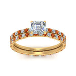 Load image into Gallery viewer, underhalo-eternity-asscher-cut-diamond-wedding-band-set-with-orange-sapphire-in-FD9168ASGSAORANGLE3-NL-YG