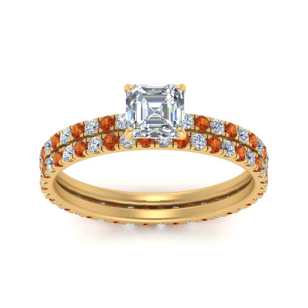 underhalo-eternity-asscher-cut-diamond-wedding-band-set-with-orange-sapphire-in-FD9168ASGSAORANGLE3-NL-YG
