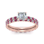 Load image into Gallery viewer, underhalo-eternity-asscher-cut-diamond-wedding-band-set-with-pink-sapphire-in-FD9168ASGSADRPIANGLE3-NL-RG

