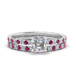 Load image into Gallery viewer, underhalo-eternity-asscher-cut-diamond-wedding-band-set-with-pink-sapphire-in-FD9168ASGSADRPIANGLE3-NL-WG