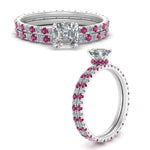 Load image into Gallery viewer, underhalo-eternity-asscher-cut-diamond-wedding-band-set-with-pink-sapphire-in-FD9168ASGSADRPIANGLE3-NL-WG
