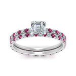 Load image into Gallery viewer, underhalo-eternity-asscher-cut-diamond-wedding-band-set-with-pink-sapphire-in-FD9168ASGSADRPIANGLE3-NL-WG
