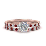 Load image into Gallery viewer, underhalo-eternity-asscher-cut-diamond-wedding-band-set-with-ruby-in-FD9168ASGRUDRANGLE3-NL-RG
