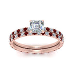 Load image into Gallery viewer, underhalo-eternity-asscher-cut-diamond-wedding-band-set-with-ruby-in-FD9168ASGRUDRANGLE3-NL-RG