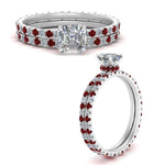 Load image into Gallery viewer, underhalo-eternity-asscher-cut-diamond-wedding-band-set-with-ruby-in-FD9168ASGRUDRANGLE3-NL-WG
