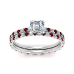 Load image into Gallery viewer, underhalo-eternity-asscher-cut-diamond-wedding-band-set-with-ruby-in-FD9168ASGRUDRANGLE3-NL-WG
