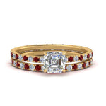 Load image into Gallery viewer, underhalo-eternity-asscher-cut-diamond-wedding-band-set-with-ruby-in-FD9168ASGRUDRANGLE3-NL-YG