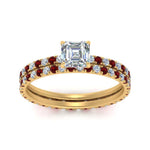 Load image into Gallery viewer, underhalo-eternity-asscher-cut-diamond-wedding-band-set-with-ruby-in-FD9168ASGRUDRANGLE3-NL-YG
