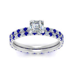 Load image into Gallery viewer, underhalo-eternity-asscher-cut-diamond-wedding-band-set-with-sapphire-in-FD9168ASGSABLANGLE3-NL-WG
