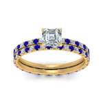 Load image into Gallery viewer, underhalo-eternity-asscher-cut-diamond-wedding-band-set-with-sapphire-in-FD9168ASGSABLANGLE3-NL-YG
