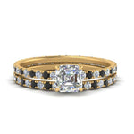 Load image into Gallery viewer, underhalo-eternity-asscher-cut-wedding-band-set-with-black-diamond-in-FD9168ASGBLACKANGLE3-NL-YG
