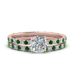 Load image into Gallery viewer, underhalo-eternity-cushion-cut-diamond-wedding-band-set-with-emerald-in-FD9168CUGEMGRANGLE3-NL-RG
