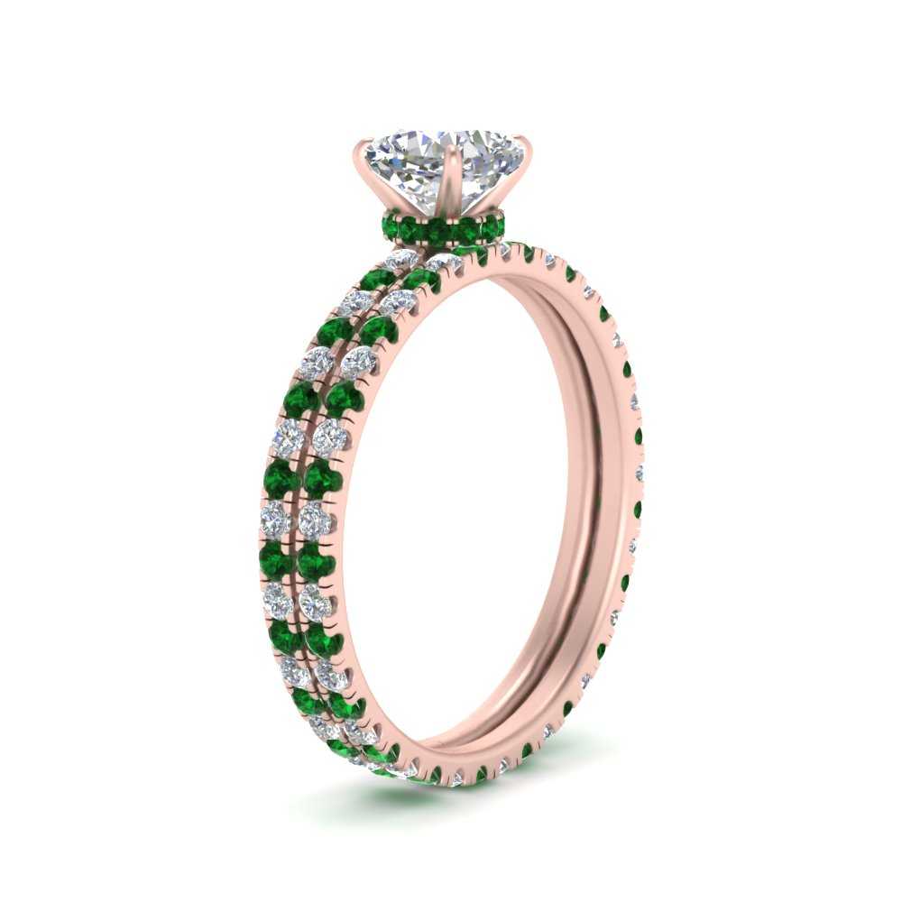 underhalo-eternity-cushion-cut-diamond-wedding-band-set-with-emerald-in-FD9168CUGEMGRANGLE3-NL-RG