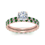 Load image into Gallery viewer, underhalo-eternity-cushion-cut-diamond-wedding-band-set-with-emerald-in-FD9168CUGEMGRANGLE3-NL-RG
