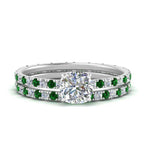 Load image into Gallery viewer, underhalo-eternity-cushion-cut-diamond-wedding-band-set-with-emerald-in-FD9168CUGEMGRANGLE3-NL-WG
