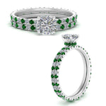 Load image into Gallery viewer, underhalo-eternity-cushion-cut-diamond-wedding-band-set-with-emerald-in-FD9168CUGEMGRANGLE3-NL-WG
