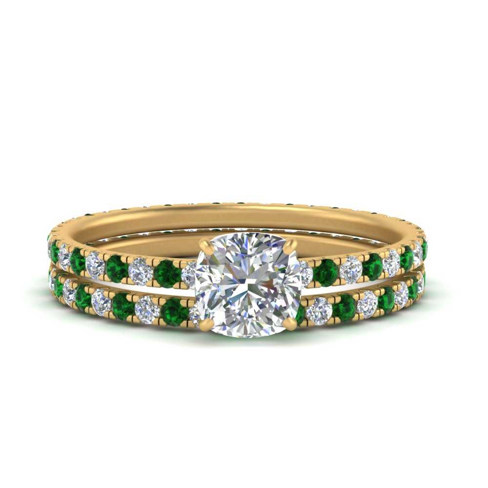 underhalo-eternity-cushion-cut-diamond-wedding-band-set-with-emerald-in-FD9168CUGEMGRANGLE3-NL-YG
