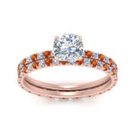 Load image into Gallery viewer, underhalo-eternity-cushion-cut-diamond-wedding-band-set-with-orange-sapphire-in-FD9168CUGSAORANGLE3-NL-RG
