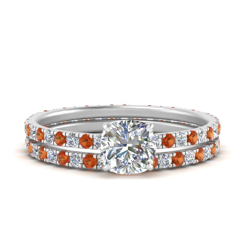 underhalo-eternity-cushion-cut-diamond-wedding-band-set-with-orange-sapphire-in-FD9168CUGSAORANGLE3-NL-WG