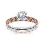 Load image into Gallery viewer, underhalo-eternity-cushion-cut-diamond-wedding-band-set-with-orange-sapphire-in-FD9168CUGSAORANGLE3-NL-WG
