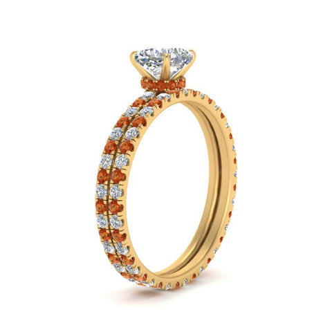 underhalo-eternity-cushion-cut-diamond-wedding-band-set-with-orange-sapphire-in-FD9168CUGSAORANGLE3-NL-YG
