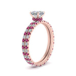 Load image into Gallery viewer, underhalo-eternity-cushion-cut-diamond-wedding-band-set-with-pink-sapphire-in-FD9168CUGSADRPIANGLE3-NL-RG
