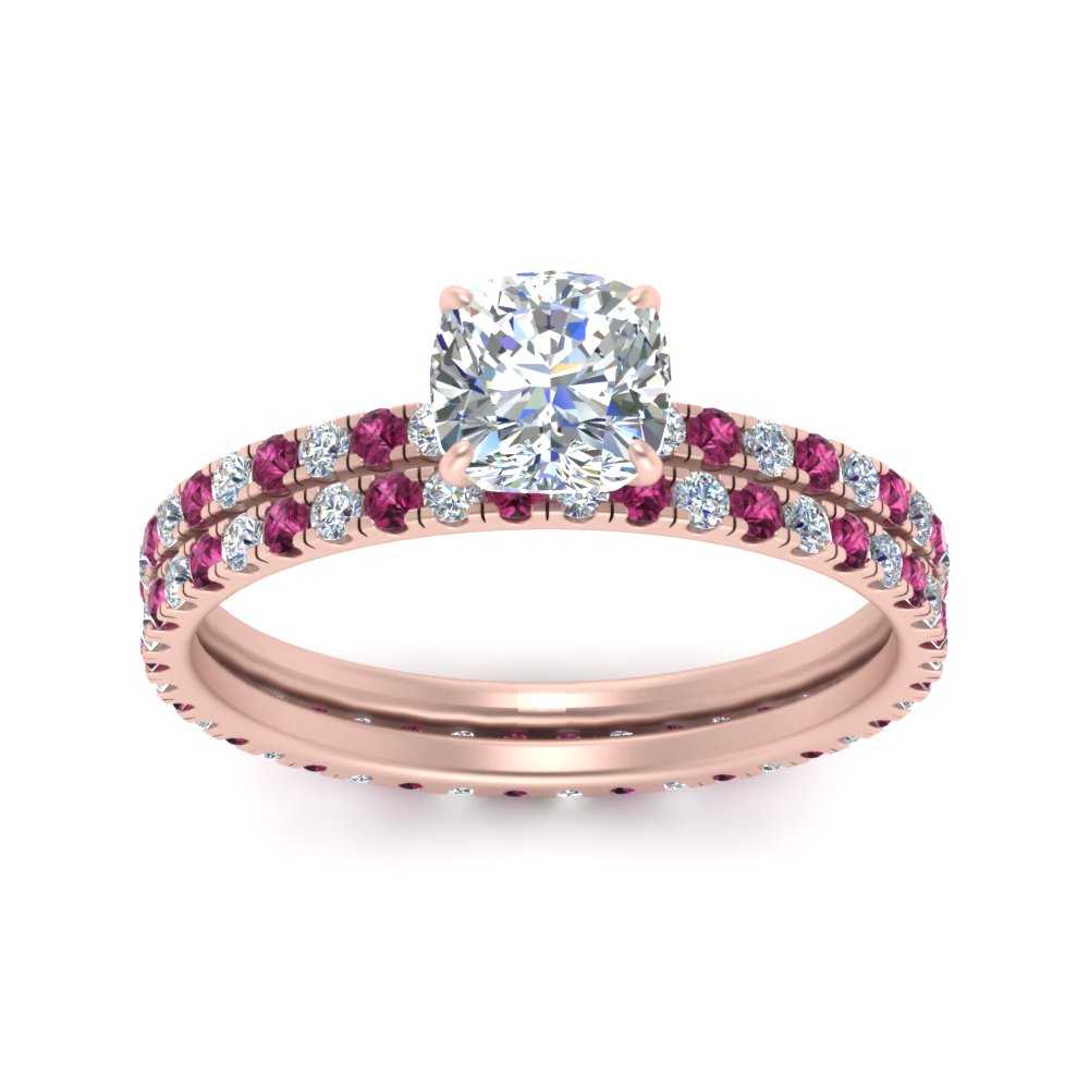 underhalo-eternity-cushion-cut-diamond-wedding-band-set-with-pink-sapphire-in-FD9168CUGSADRPIANGLE3-NL-RG