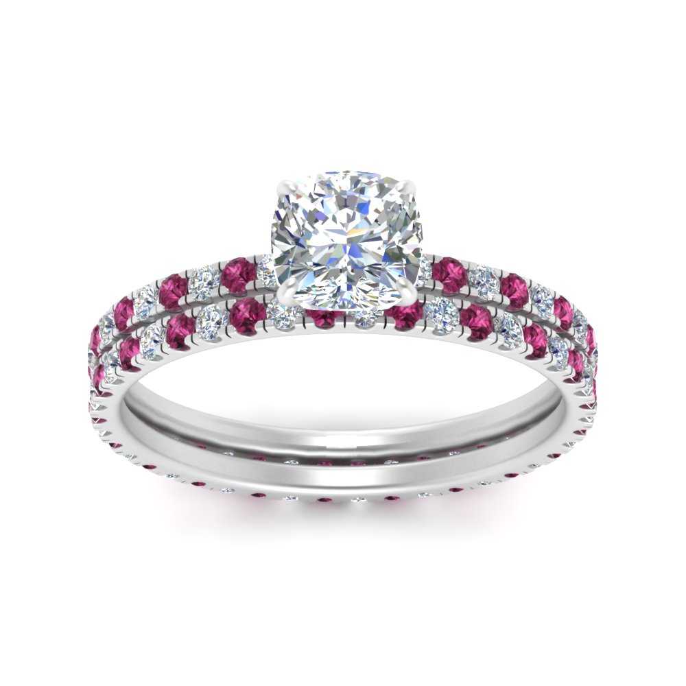 underhalo-eternity-cushion-cut-diamond-wedding-band-set-with-pink-sapphire-in-FD9168CUGSADRPIANGLE3-NL-WG