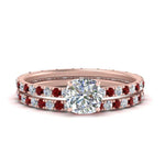 Load image into Gallery viewer, underhalo-eternity-cushion-cut-diamond-wedding-band-set-with-ruby-in-FD9168CUGRUDRANGLE3-NL-RG

