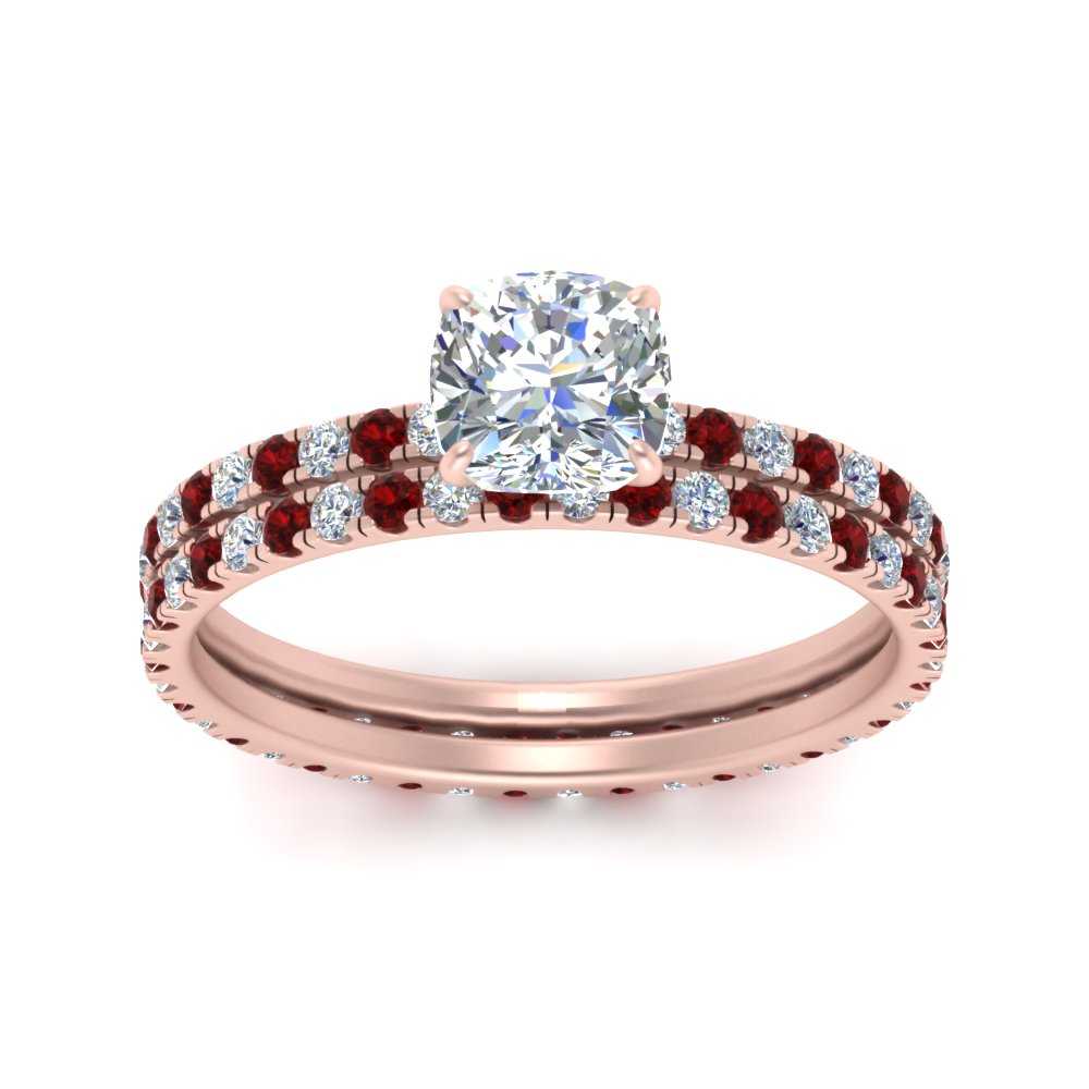 underhalo-eternity-cushion-cut-diamond-wedding-band-set-with-ruby-in-FD9168CUGRUDRANGLE3-NL-RG