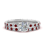 Load image into Gallery viewer, underhalo-eternity-cushion-cut-diamond-wedding-band-set-with-ruby-in-FD9168CUGRUDRANGLE3-NL-WG
