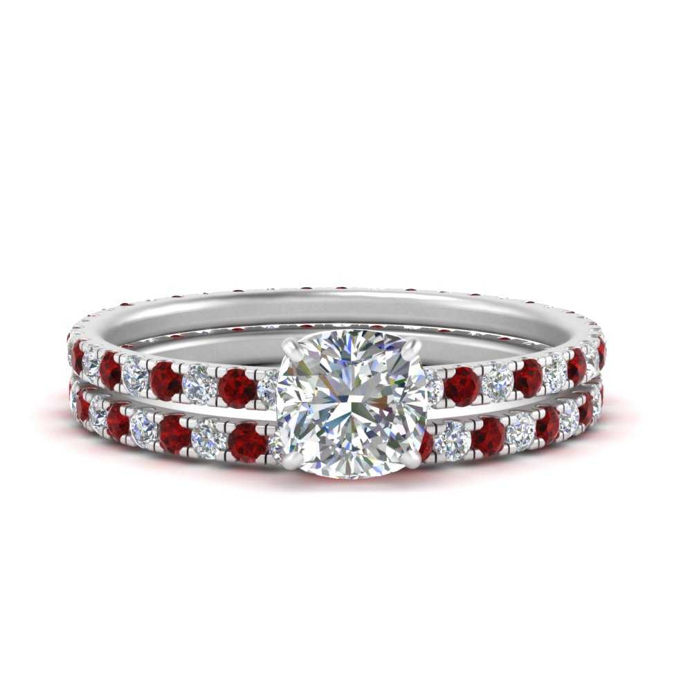 underhalo-eternity-cushion-cut-diamond-wedding-band-set-with-ruby-in-FD9168CUGRUDRANGLE3-NL-WG