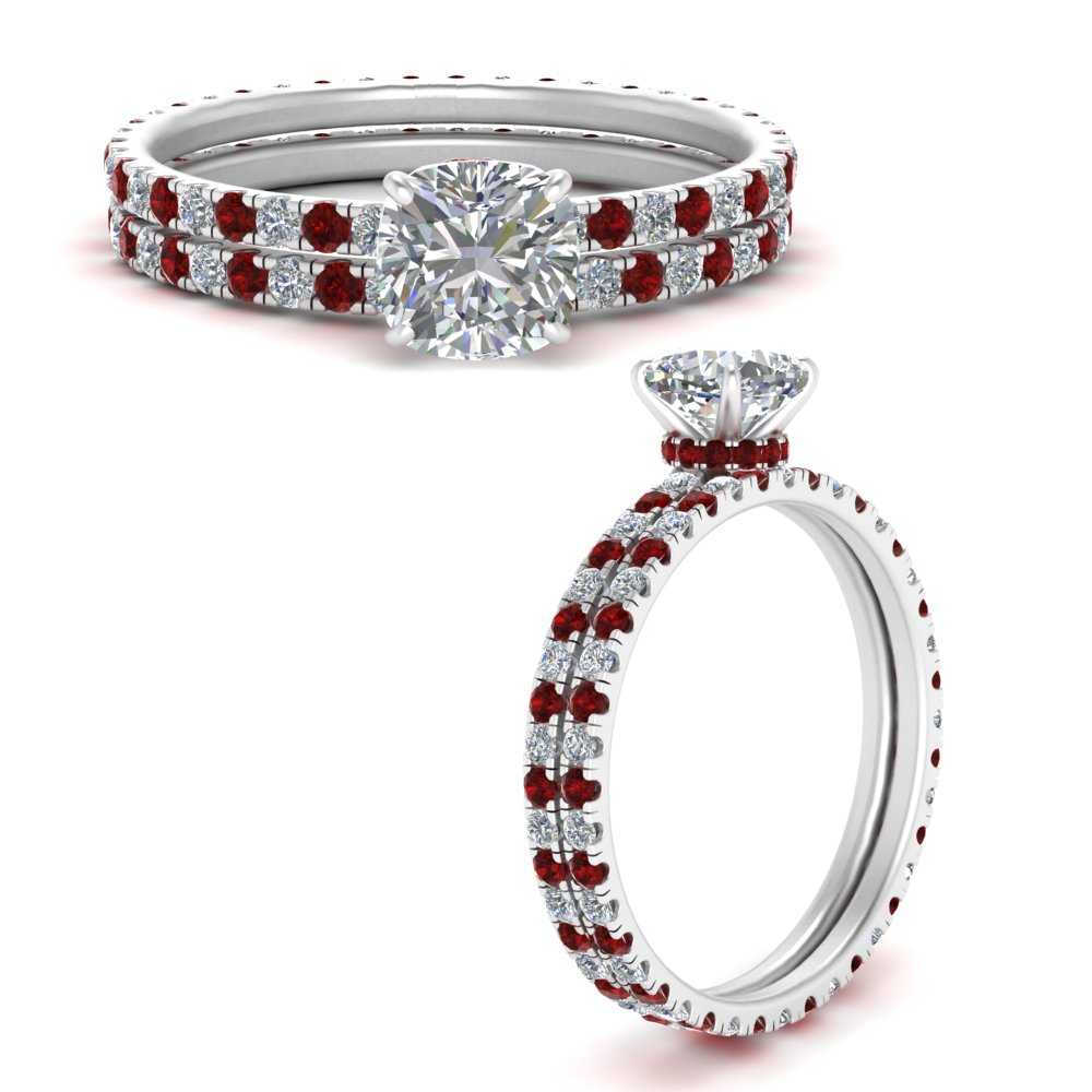 underhalo-eternity-cushion-cut-diamond-wedding-band-set-with-ruby-in-FD9168CUGRUDRANGLE3-NL-WG