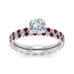 Load image into Gallery viewer, underhalo-eternity-cushion-cut-diamond-wedding-band-set-with-ruby-in-FD9168CUGRUDRANGLE3-NL-WG
