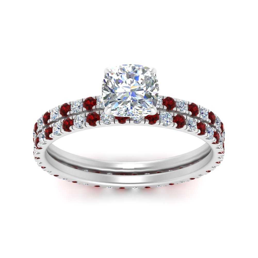 underhalo-eternity-cushion-cut-diamond-wedding-band-set-with-ruby-in-FD9168CUGRUDRANGLE3-NL-WG