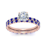 Load image into Gallery viewer, underhalo-eternity-cushion-cut-diamond-wedding-band-set-with-sapphire-in-FD9168CUGSABLANGLE3-NL-RG
