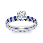 Load image into Gallery viewer, underhalo-eternity-cushion-cut-diamond-wedding-band-set-with-sapphire-in-FD9168CUGSABLANGLE3-NL-WG
