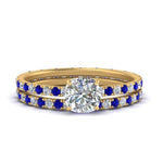 Load image into Gallery viewer, underhalo-eternity-cushion-cut-diamond-wedding-band-set-with-sapphire-in-FD9168CUGSABLANGLE3-NL-YG
