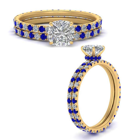 underhalo-eternity-cushion-cut-diamond-wedding-band-set-with-sapphire-in-FD9168CUGSABLANGLE3-NL-YG
