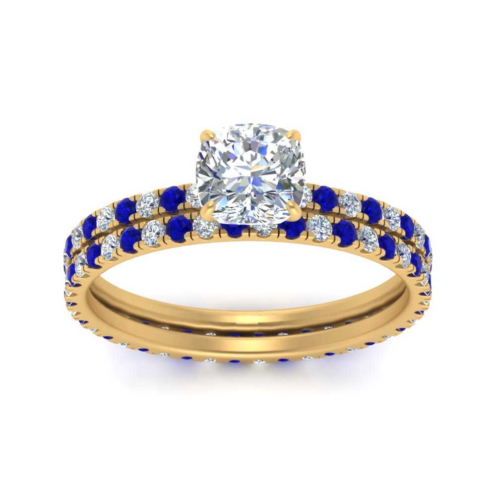 underhalo-eternity-cushion-cut-diamond-wedding-band-set-with-sapphire-in-FD9168CUGSABLANGLE3-NL-YG