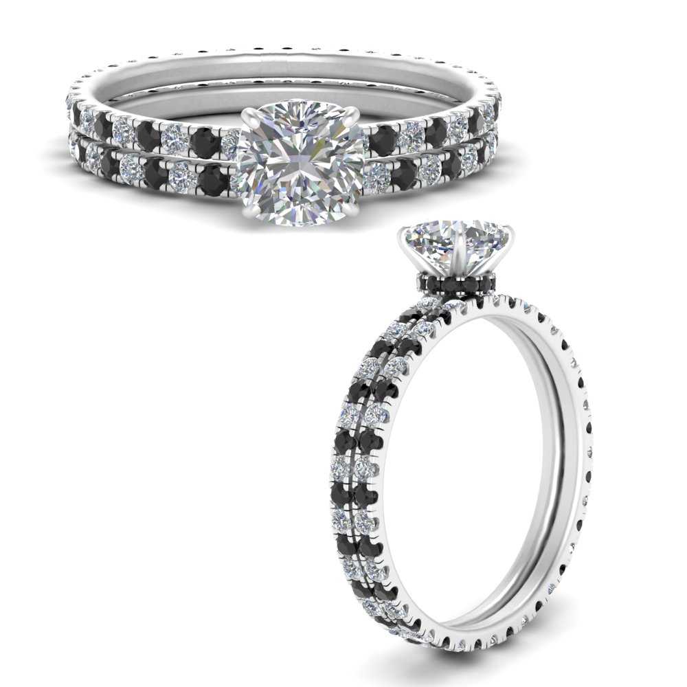 underhalo-eternity-cushion-cut-wedding-band-set-with-black-diamond-in-FD9168CUGBLACKANGLE3-NL-WG
