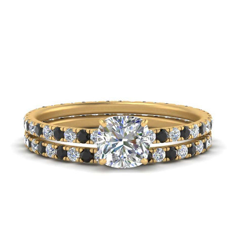 underhalo-eternity-cushion-cut-wedding-band-set-with-black-diamond-in-FD9168CUGBLACKANGLE3-NL-YG