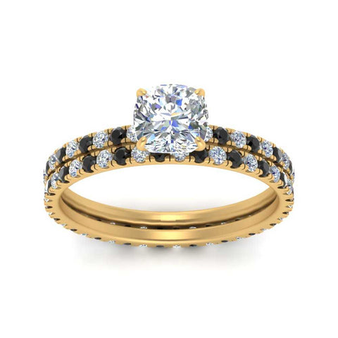 underhalo-eternity-cushion-cut-wedding-band-set-with-black-diamond-in-FD9168CUGBLACKANGLE3-NL-YG