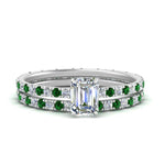 Load image into Gallery viewer, underhalo-eternity-emerald-cut-diamond-wedding-band-set-with-emerald-in-FD9168EMGEMGRANGLE3-NL-WG
