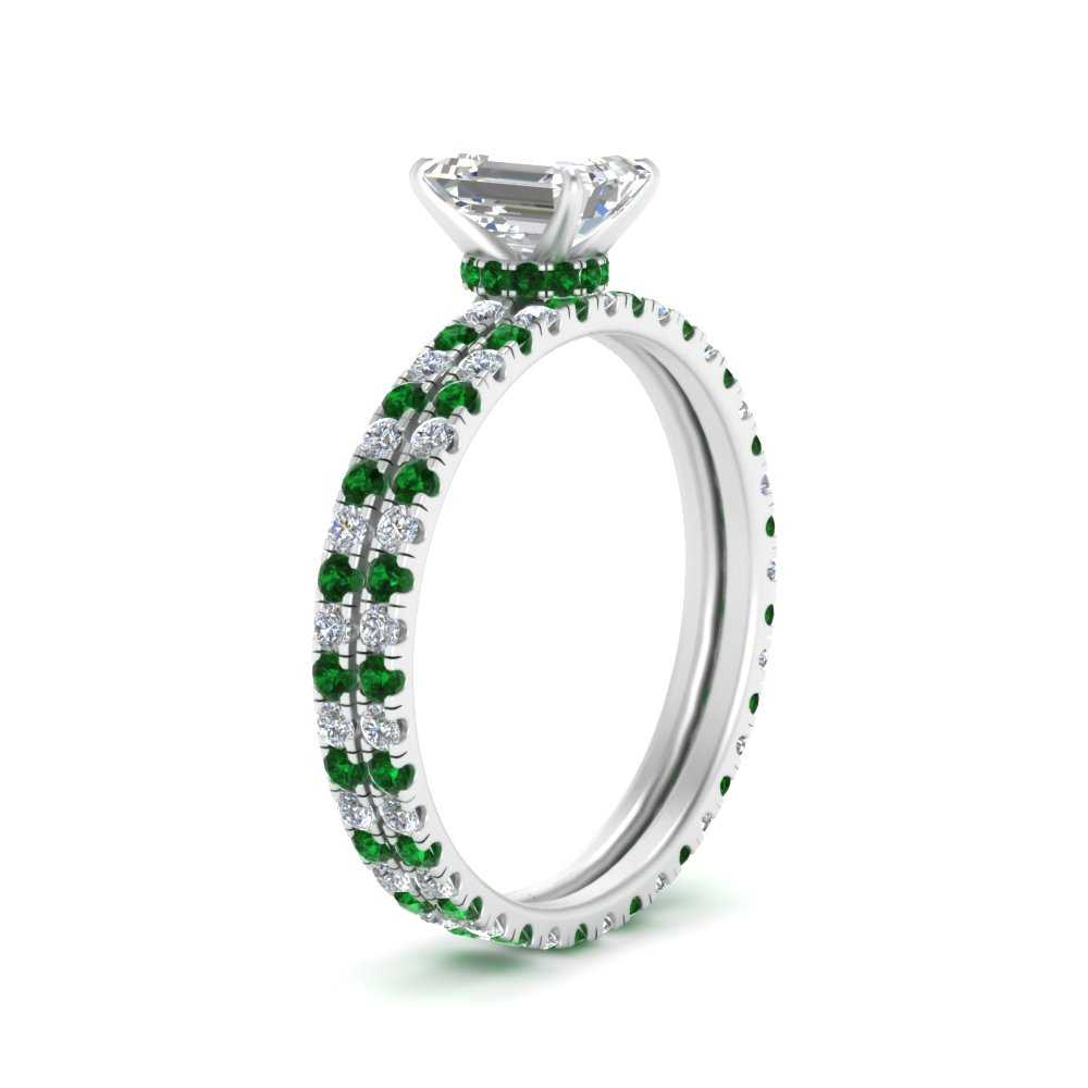 underhalo-eternity-emerald-cut-diamond-wedding-band-set-with-emerald-in-FD9168EMGEMGRANGLE3-NL-WG