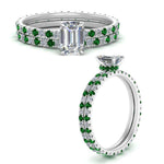 Load image into Gallery viewer, underhalo-eternity-emerald-cut-diamond-wedding-band-set-with-emerald-in-FD9168EMGEMGRANGLE3-NL-WG
