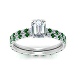 Load image into Gallery viewer, underhalo-eternity-emerald-cut-diamond-wedding-band-set-with-emerald-in-FD9168EMGEMGRANGLE3-NL-WG
