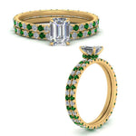 Load image into Gallery viewer, underhalo-eternity-emerald-cut-diamond-wedding-band-set-with-emerald-in-FD9168EMGEMGRANGLE3-NL-YG
