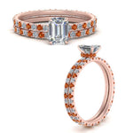 Load image into Gallery viewer, underhalo-eternity-emerald-cut-diamond-wedding-band-set-with-orange-sapphire-in-FD9168EMGSAORANGLE3-NL-RG
